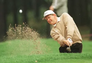 Colin Montgomerie Wentworth World Matchplay 1998 plays out of a greenside bunker Colin Montgomerie Wentworth World Matchplay 1998 plays out of a greenside bunker