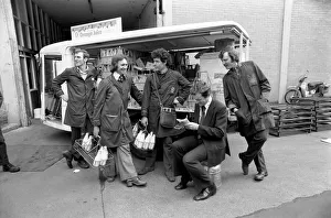Colin Wills with milkmen from Clifton Street depot of Express Dairy. April 1975 Colin Wills with milkmen from Clifton Street depot of Express Dairy. April 1975