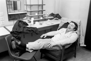 Comedian Les Dawson relaxing in his dressing room at Yorkshire Television studios Comedian Les Dawson relaxing in his dressing room at Yorkshire Television studios