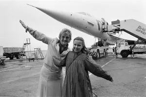 Concorde passengers standing in front of a Concorde. 2nd April 1986 Concorde passengers standing in front of a Concorde. 2nd April 1986