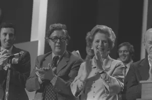 Conservative Party Conference 1977. Geoffrey Howe and Margaret Thatcher applaud Conservative Party Conference 1977. Geoffrey Howe and Margaret Thatcher applaud