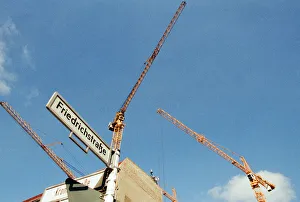 Construction Cranes over skyline, central Berlin, Germany, 7th April 1995 Construction Cranes over skyline, central Berlin, Germany, 7th April 1995