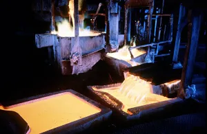 Copper anodes being casted at copper smelter at Mount Isa Copper anodes being casted at copper smelter at Mount Isa