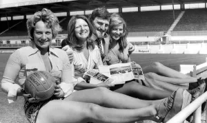 Coventry City Football Club's manager Jimmy Hill is seen here with personality girls Coventry City Football Club's manager Jimmy Hill is seen here with personality girls