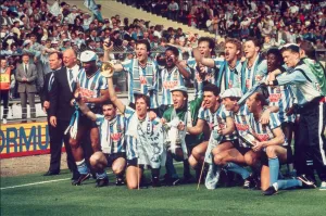 Coventry City's players celebrate their 3-2 win against Tottenham Hotspur in the FA Coventry City's players celebrate their 3-2 win against Tottenham Hotspur in the FA
