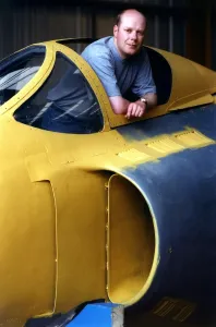 Craig Blundred, from the North East Aircraft Museum, pictured with the Supermarine Swift Craig Blundred, from the North East Aircraft Museum, pictured with the Supermarine Swift