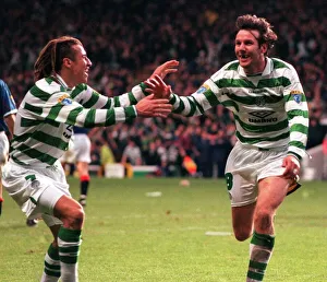 Craig Burley scores Celtic's first goal January 1998 celebrates with Craig Burley scores Celtic's first goal January 1998 celebrates with