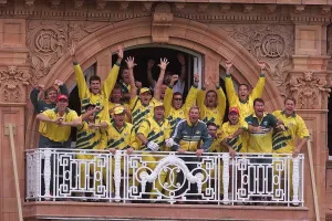 Cricket World Cup 1999 Australia v Pakistan Winning Team Captain Steve Waugh celebrates Cricket World Cup 1999 Australia v Pakistan Winning Team Captain Steve Waugh celebrates