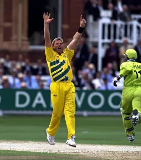 Images Dated 20th June 1999: Cricket World Cup Final 1999 Pakistan v Australia Lords Shane Warne celebrates taking
