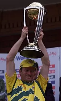 Images Dated 20th June 1999: Cricket World Cup Final 1999 Steve Waugh the Australian winning captain Lifts Trophy for