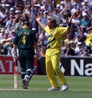 Cricket World Cup June 1999 Shane Warne Australia Celebrates Taking The Wicket Of Cricket World Cup June 1999 Shane Warne Australia Celebrates Taking The Wicket Of