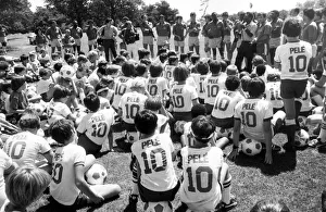 Crowd of young fans wearing Pele T Shirts at his soccer school in the USA August Crowd of young fans wearing Pele T Shirts at his soccer school in the USA August