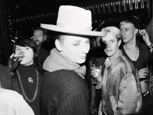 Culture Club singer Boy George attending a reception with Radio One DJ Janet Long Culture Club singer Boy George attending a reception with Radio One DJ Janet Long