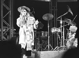 Culture Club singer Boy George performing on stage during a concert Culture Club singer Boy George performing on stage during a concert