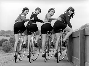 Cycling Sisters: Group of girls going out for a ride on their bicycles. June 1978 Cycling Sisters: Group of girls going out for a ride on their bicycles. June 1978