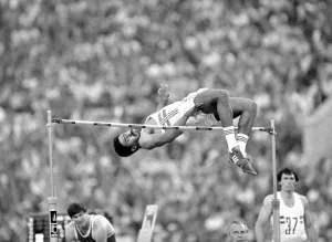 Daley Thompson clears the bar in the High Jump discipline of the Decathalon at the Moscow Daley Thompson clears the bar in the High Jump discipline of the Decathalon at the Moscow