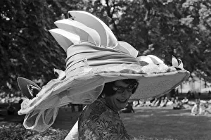 Dame Edna Everage (aka Barry Humphries) trying on her new hat for Ascot Dame Edna Everage (aka Barry Humphries) trying on her new hat for Ascot