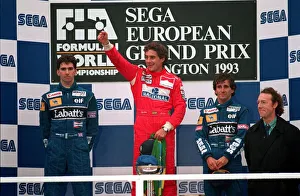 DAMON HILL, AYRTON SENNA & ALAIN PROST ON WINNERS PODIUM AT THE SEGA EUROPEAN GRAND PRIX DAMON HILL, AYRTON SENNA & ALAIN PROST ON WINNERS PODIUM AT THE SEGA EUROPEAN GRAND PRIX