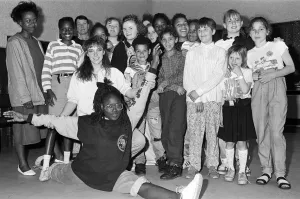 Dance instructor Sarah Sutton is pictured with Wendi Armstrong doing the splits at a Dance instructor Sarah Sutton is pictured with Wendi Armstrong doing the splits at a