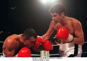 Daniel Jiminez of Puerto Rico and Drew Docherty of Scotland in action during their WBO Daniel Jiminez of Puerto Rico and Drew Docherty of Scotland in action during their WBO