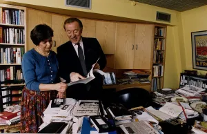 David Frost TV Presenter checking through paperwork with an assistant David Frost TV Presenter checking through paperwork with an assistant