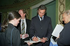 David Ginola footballer signs autographs for his fans May 1999 at the Dorchester David Ginola footballer signs autographs for his fans May 1999 at the Dorchester