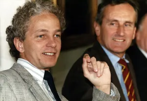 David Gower Cricket player for England sits a conference table with Ted Dexter 6th David Gower Cricket player for England sits a conference table with Ted Dexter 6th