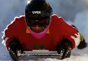 David Gower former England Cricket Captain lays on sledge in snow during a skiing break David Gower former England Cricket Captain lays on sledge in snow during a skiing break