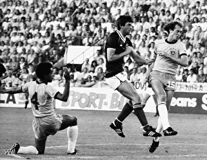 David Narey footballer Scotland scores against Brazil in World Cup 1982 football strip David Narey footballer Scotland scores against Brazil in World Cup 1982 football strip