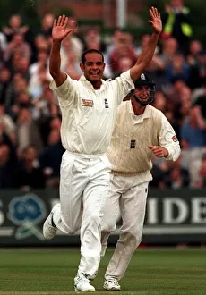 Dean Headley England Bowler at Old Trafford July 1997 Cricket Player celebrates after Dean Headley England Bowler at Old Trafford July 1997 Cricket Player celebrates after