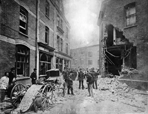 Debris from a wall blown into the street by an explosion which occurred at Scotland Yard Debris from a wall blown into the street by an explosion which occurred at Scotland Yard