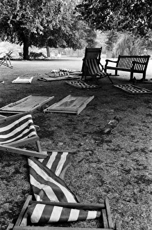 Empty deck chairs on a mid-summer's day at St James's Park, London Empty deck chairs on a mid-summer's day at St James's Park, London
