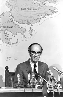 Defence Secretary John Nott making an announcement that British troops are firmly Defence Secretary John Nott making an announcement that British troops are firmly