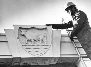Demolition worker Les Gilbert prepares the Morris rebus for its move to the Museum of Demolition worker Les Gilbert prepares the Morris rebus for its move to the Museum of