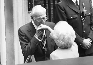 Denis Thatcher and Barbara Bush wife of American President George Bush at Downing Street Denis Thatcher and Barbara Bush wife of American President George Bush at Downing Street