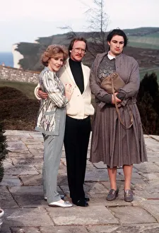 Dennis Waterman actor with actresses Julie T Wallace and Patricia Hodge on the set of Dennis Waterman actor with actresses Julie T Wallace and Patricia Hodge on the set of
