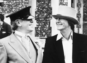 Dennis Waterman actor and George Cole actor relax during a break in filming episode Dennis Waterman actor and George Cole actor relax during a break in filming episode