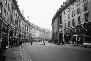 A deserted looking Regent Street at noon in London. 27th December 1973 A deserted looking Regent Street at noon in London. 27th December 1973