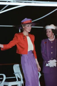 Diana, Princess of Wales arrives on the Governors launch during her visit to Hong Kong Diana, Princess of Wales arrives on the Governors launch during her visit to Hong Kong