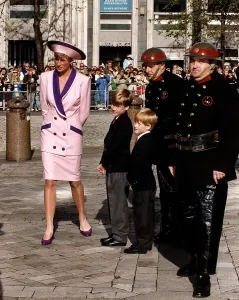 Diana, Princess of Wales with her sons Princes William and Harry at a memorial service to Diana, Princess of Wales with her sons Princes William and Harry at a memorial service to