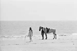 Diana Rigg, who plays Emma Peel, and her white horse on the beach at St Mary's Bay Diana Rigg, who plays Emma Peel, and her white horse on the beach at St Mary's Bay