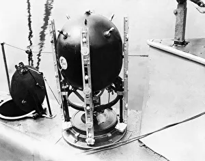A mine displayed on the deck of UC-5 a German Type UC I minelayer submarine of A mine displayed on the deck of UC-5 a German Type UC I minelayer submarine of