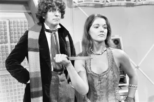 Doctor Who, actor Tom Baker - the 4th Doctor - pictured with new assistant Leela played Doctor Who, actor Tom Baker - the 4th Doctor - pictured with new assistant Leela played