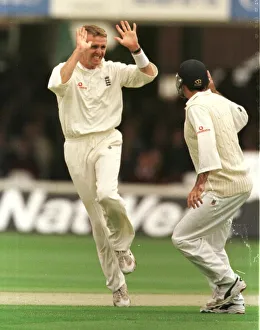 Dominic Cork of England celebrates first wicket June 1998 During the England v Dominic Cork of England celebrates first wicket June 1998 During the England v