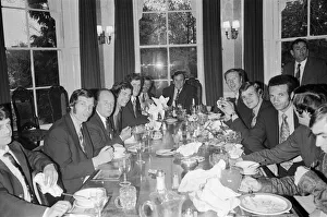 Don Revie heads the table as the Leeds United team have a celebratorial meal at their Don Revie heads the table as the Leeds United team have a celebratorial meal at their
