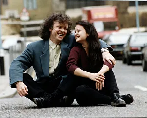 Donovan Pop Star of the 60s with his daughter Singer Astrella Celeste sits on the road Donovan Pop Star of the 60s with his daughter Singer Astrella Celeste sits on the road