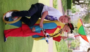 Dougie Donnelly clowning around with Windbag the Clown at the photocall for the launch of Dougie Donnelly clowning around with Windbag the Clown at the photocall for the launch of