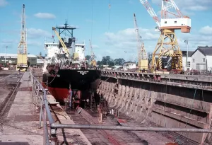 The dredger Humber River being overhauled in Cairncross Drydock in Brisbane The dredger Humber River being overhauled in Cairncross Drydock in Brisbane