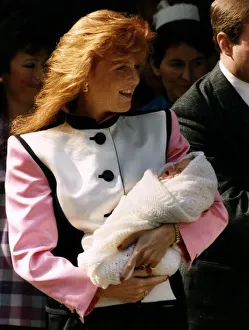 The duchesss of York holding princess Eugenie The duchesss of York holding princess Eugenie