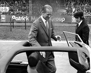 The Duke of Edinburgh. Prince Philip with racing driver Jackie Stewart. April 1975 The Duke of Edinburgh. Prince Philip with racing driver Jackie Stewart. April 1975